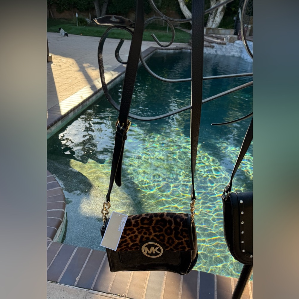 Michael Kors Black and Brown Leopard Crossbody Bag